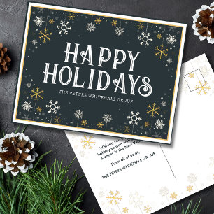 Carte Postale Simple Joyeux Vacances Snowflake Gold Blue Busines