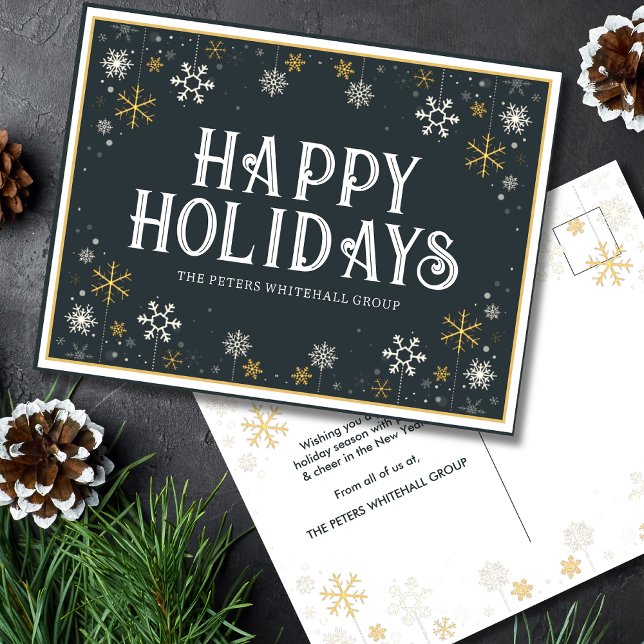 Carte Postale Simple Joyeux Vacances Snowflake Gold Blue Busines (Créateur téléchargé)