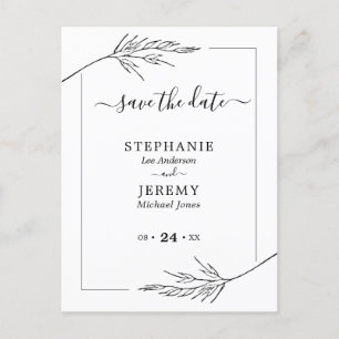 Carte Postale Simple Line Art noir & blanc Enregistrer la date