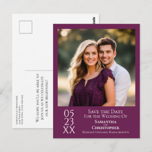 Carte Postale Simple Magenta Violet Mariage Enregistrer la Date