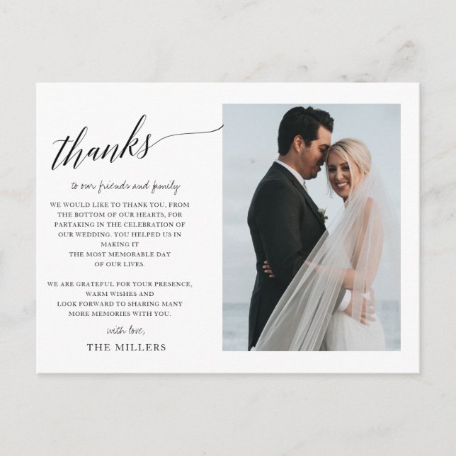 Carte Postale Simple Main lettrée photo merci (Devant)