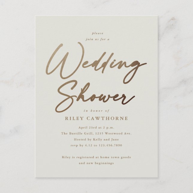 Carte Postale Simple Mariage Doré Script Shower (Devant)