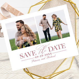 Carte Postale Simple Mariage Élégant Enregistrer La Date 2 Photo