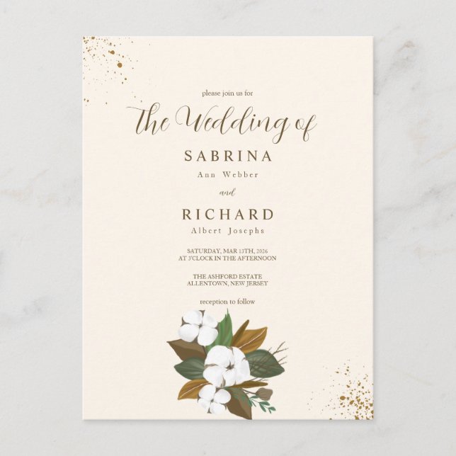 Carte Postale Simple Mariage Floral Marron Et Crème (Devant)