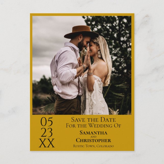 Carte Postale Simple Marigold Wedding Enregistrer la photo de la (Devant)