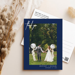 Carte Postale Simple Marine Bleu Photo Merci moderne