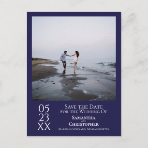 Carte Postale Simple Marine Blue Wedding Enregistrer la photo de