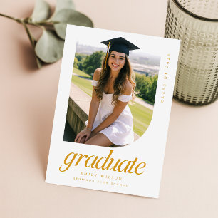 Carte Postale Simple Minimal Photo Or et Blanc Diplômé