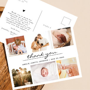 Carte Postale Simple Minimaliste 6 Photo Collage Bébé Merci