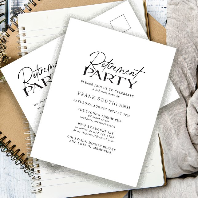 Carte Postale Simple minimaliste Black White Retraite Party (Créateur téléchargé)