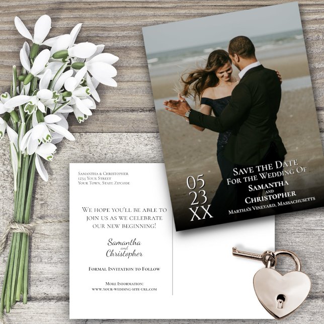 Carte Postale Simple Mod Photo Overlay Mariage Enregistrer la da (Front and Back)