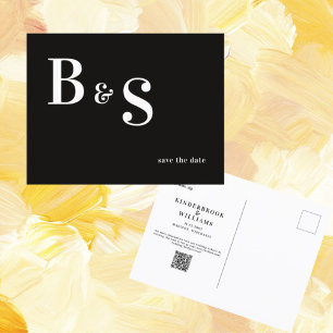 Carte Postale Simple Moderne B/W Monogramme QR Code Enregistrer