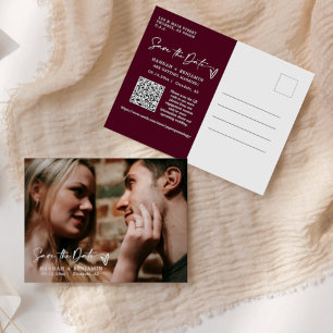 Carte Postale Simple Moderne Bourgogne Enregistrer la date Code