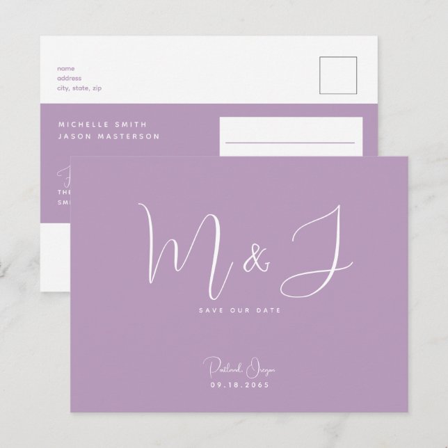 Carte Postale Simple Moderne Faire-Part de Mariage Lavande (Devant / Derrière)