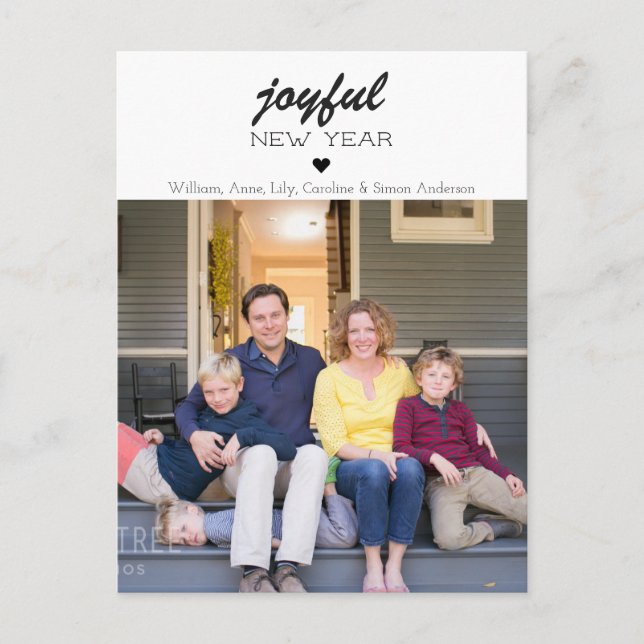 Carte Postale Simple moderne Joyful Happy New Year Heart Photo (Devant)