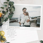 Carte Postale Simple moderne Photo Merci or Mariage<br><div class="desc">Ce mariage photo moderne et simple, élégant, vous remercie modèle de carte postale avec vos noms et date sous votre photo, ainsi que 'LOVE & THANKS' mis en évidence dans une élégante couleur or appelée California Gold. L'autre texte à l'avant est un noir légèrement adouci. Vous pouvez choisir de modifier...</div>