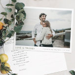 Carte Postale Simple Moderne Photo Remerciements Mariage<br><div class="desc">Ce modèle de carte postale de remerciement de mariage en photo moderne, simple et élégant, comporte vos noms et date sous votre photo, ainsi que "AMOUR & REMERCIEMENTS" mis en évidence dans une teinte élégante de vert foncé moyen. Le reste du texte au recto est en noir légèrement adouci. Vous...</div>