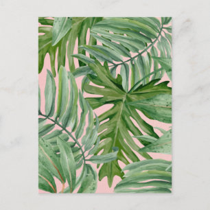 Carte Postale Simple moderne Pink Palm Leaf Tropical Floral