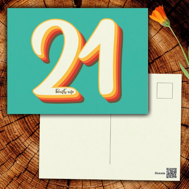 Carte Postale Simple Moderne Rétro Groovy 21e Anniversaire (Front and Back)