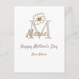 Carte Postale simple monogramme de la fête des mères en gris dor