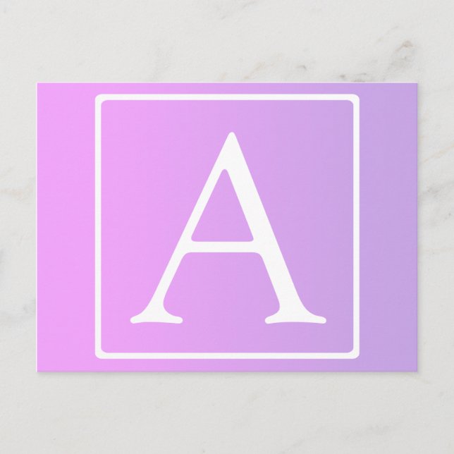 Carte Postale Simple Monogramme | Dégradé Rose/Violet Subtil (Devant)