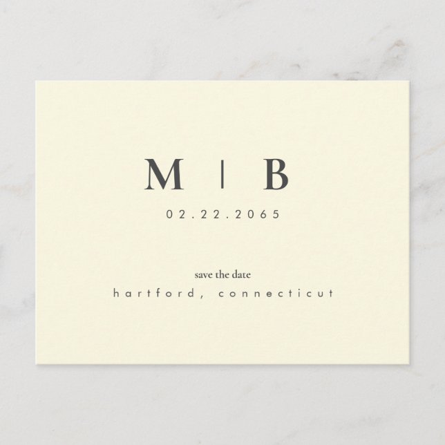 Carte Postale Simple Monogramme jaune Enregistrer le Mariage de  (Devant)