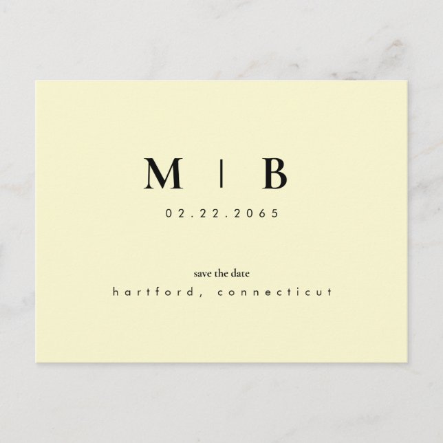 Carte Postale Simple Monogramme Mariage jaune Enregistrer la dat (Devant)