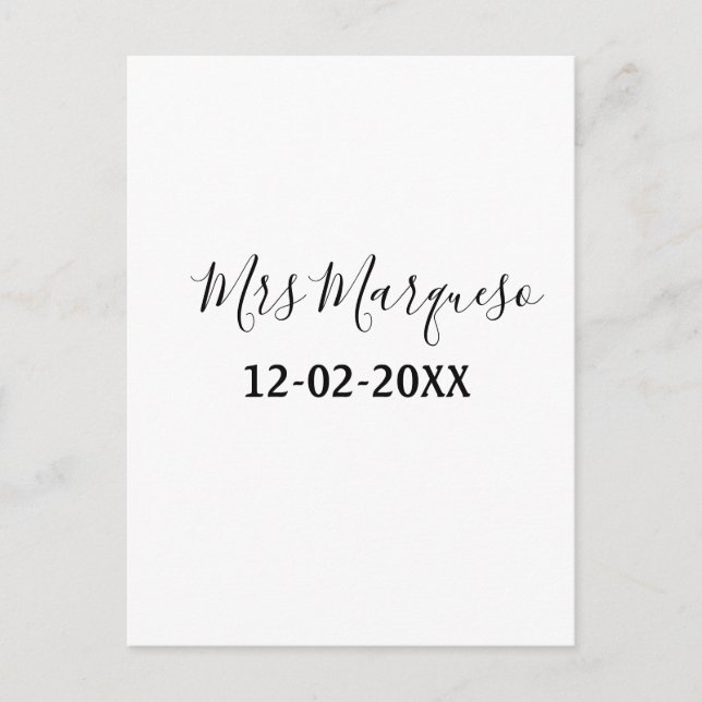 Carte Postale simple monogramme minimal Mme M. nom date année Th (Devant)