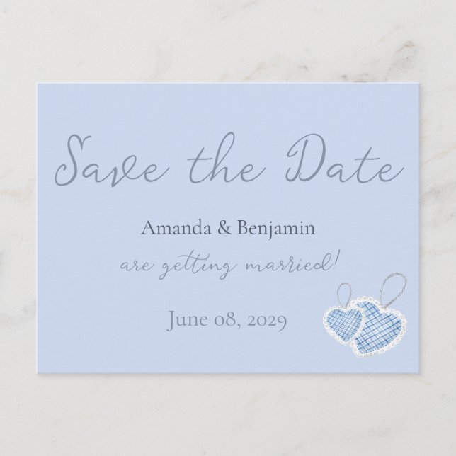 Carte Postale Simple Monogramme Minimaliste Beau Mariage Bleu (Devant)