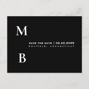 Carte Postale Simple Monogramme Noir Mariage Enregistrer la date