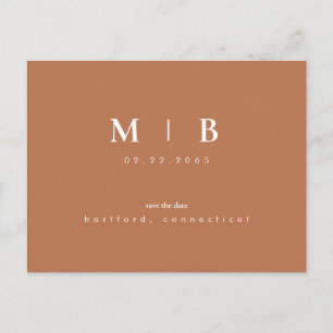 Carte Postale Simple Monogramme Terracotta Enregistrer la date C