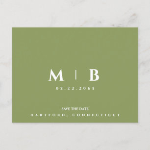 Carte Postale Simple Moss Green Monogram Mariage Enregistrer la 