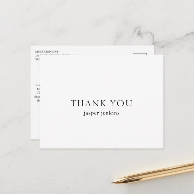 Carte Postale Simple noir et blanc minimal moderne (Devant/Arrière en situation)