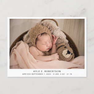 Carte Postale Simple nouveau-né Faire-part de naissance photo