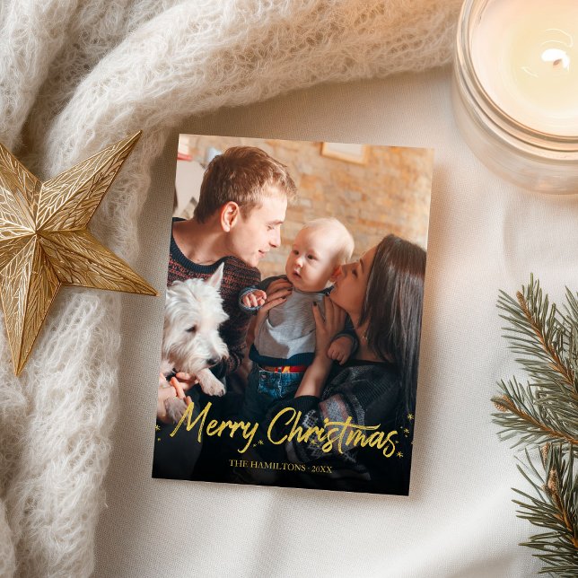 Carte Postale Simple Or Doré Photo Manuscrite Joyeux Noël (Créateur téléchargé)
