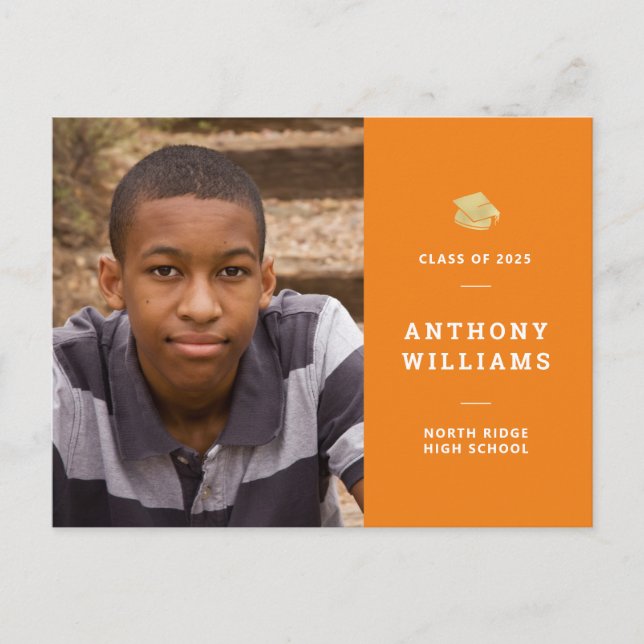 Carte Postale Simple Orange & Blanc Photo Moderne Graduation (Devant)