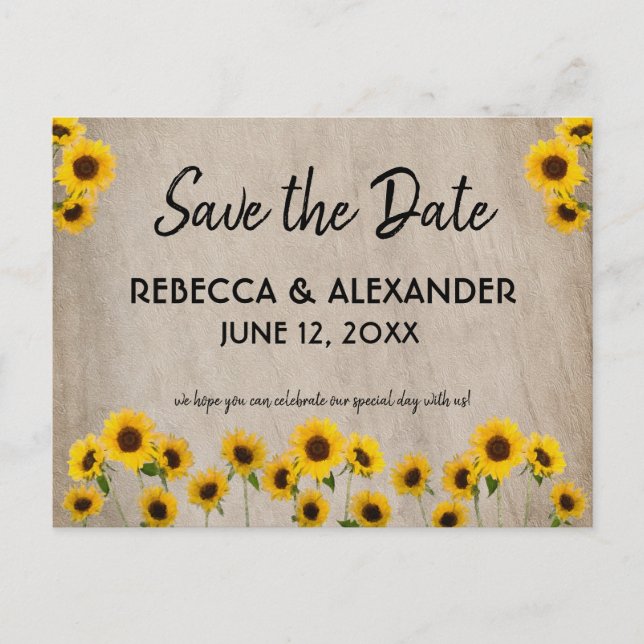 Carte Postale Simple Painterly Sunflower Enregistrer la date Car (Devant)