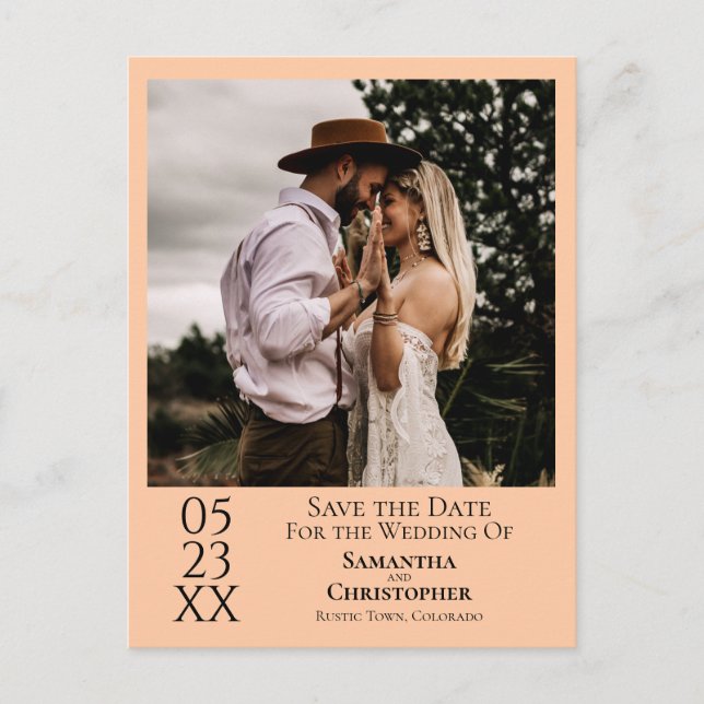 Carte Postale Simple Pêche Orange Mariage Enregistrer la date Ph (Devant)