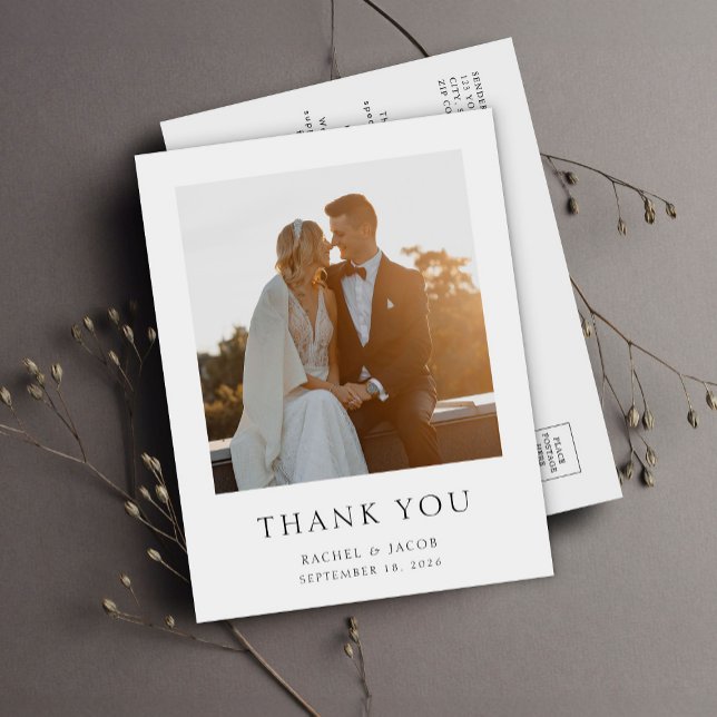 Carte Postale Simple Photo Elegant Wedding Thank You (Créateur téléchargé)
