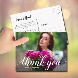 Carte Postale Simple Photo Graduation White Script Thank You