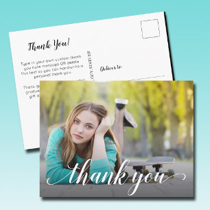 Carte Postale Simple Photo Graduation White Script Thank You