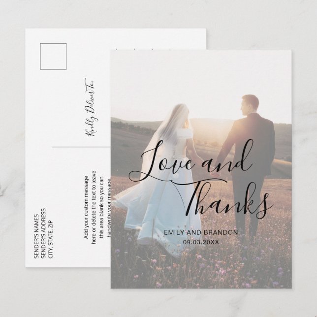 Carte Postale Simple Photo Mariage Élégant (Devant / Derrière)