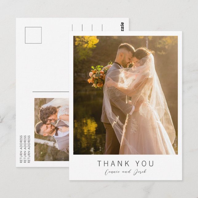 Carte Postale Simple Photo Mariage Remerciements Modernes (Devant / Derrière)