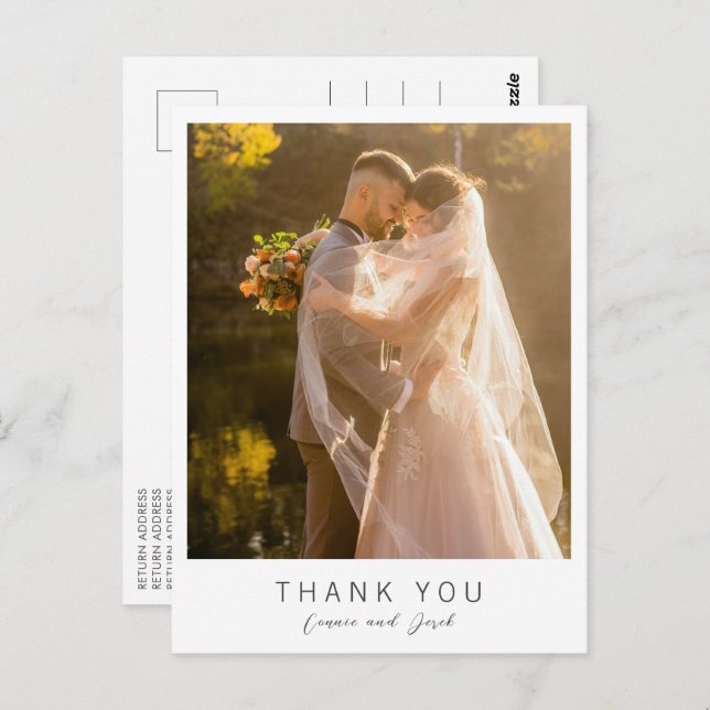 Carte Postale Simple Photo Modern Wedding Thank You (Devant / Derrière)