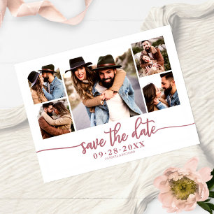 Carte Postale Simple Photo Moderne Collage Mariage Enregistrer L
