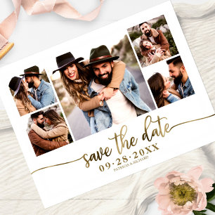 Carte Postale Simple Photo Moderne Collage Mariage Enregistrer L