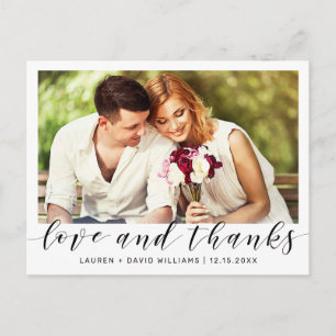 Carte Postale Simple photo noir Script Mariage blanc Merci