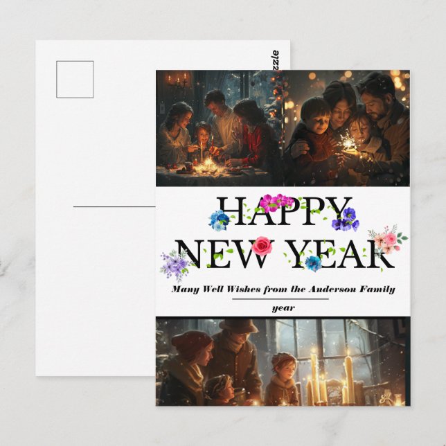 Carte postale simple pour la fête du Nouvel An (Devant / Derrière)