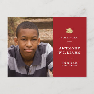Carte Postale Simple Red & White Modern Photo Graduation