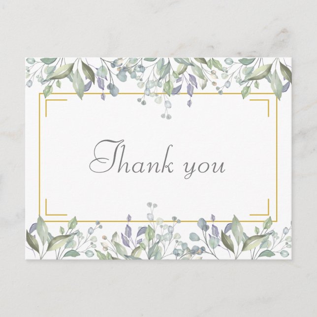 Carte Postale Simple Remerciement Commercial de Script Floral (Devant)